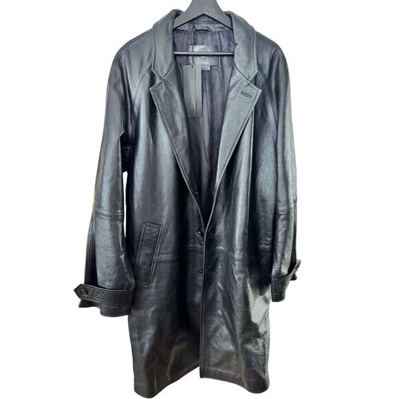 Steven Meisel Leather Overcoat Unisex Black Size L - Picture 8 of 9
